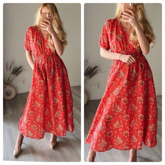 Mango Floral Print Midi Dress Pockets - Picture 2 of 5